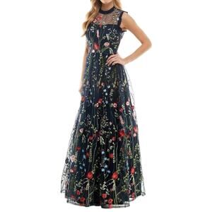 City Studios Floral Embroidered Mesh Ruffle Fit & Flare Tulle Gown Juniors Sz 11